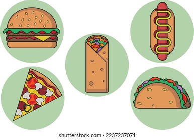 Iconos de comida rápida vectorial plana