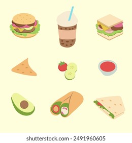 flat vector fast food IIlustration set