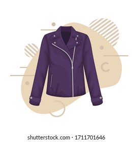 Chaqueta de cuero femenino vector plano. Ropa de mujer.