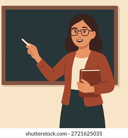 Flat vector of female teacher at blackboard