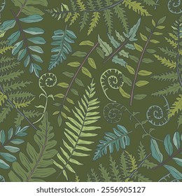 Flat vector fern branches background