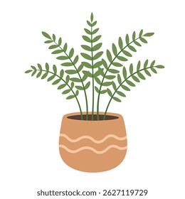 Flat vector fern with delicate leaves in a decorative pot, perfect for indoor design projects.
