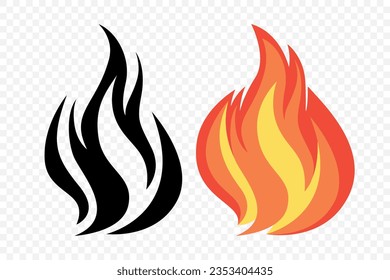 Flat Vector Fire Flame Icon Set. Campfire Shape Sign, Isolated. Bonfire Collection. Vector Illustration