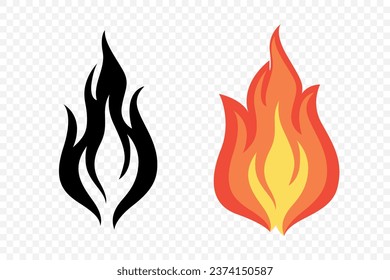 Flat Vector Fire Flame Icon Set. Campfire Shape Sign, Isolated. Bonfire Collection. Vector Illustration