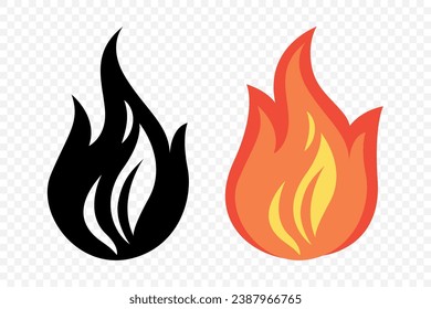 Flat Vector Fire Flame Icon Set. Campfire Shape Sign, Isolated. Bonfire Collection. Vector Illustration