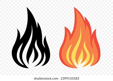 Flat Vector Fire Flame Icon Set. Campfire Shape Sign, Isolated. Bonfire Collection. Vector Illustration