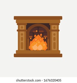 flat vector fireplace at home illustration