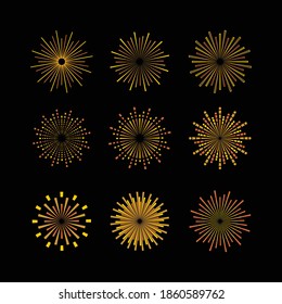 Flat vector fireworks element set. Abstract circle elements set.