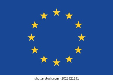 Flat vector flag of Europe. The aspect ratio of the flag is 2: 3. The flag consists of 12 golden five-pointed stars arranged in a circle on a blue background.