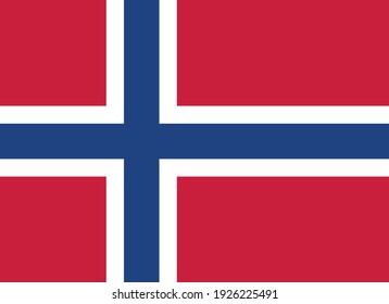 Flat vector flag of the Kingdom of Norway. The aspect ratio of the flag is 8: 11. A red rectangular flag with a blue cross bordered with white.