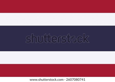 Flat vector flag of the Kingdom of Thailand, a country in Southeast Asia. Consists of five horizontal stripes: red, white, blue, white, red. The aspect ratio of the flag is 2:3. Official symbol.