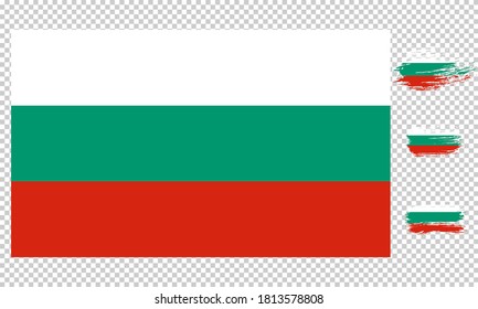 Flat vector flag of the Republic of Bulgaria. The aspect ratio of the flag is 3: 5. A set of flags with a grunge texture.