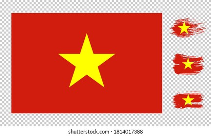 Bandera vectorial plana de la República Socialista de Vietnam. La relación de aspecto de la bandera es de 2: 3. Un conjunto de banderas con una textura gruesa.