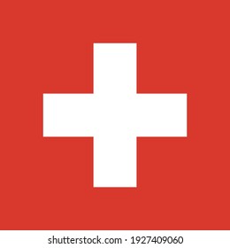 Flat vector flag of the Swiss Confederation (Switzerland). The aspect ratio of the flag is 1:1. A red square canvas with a white cross in the middle.