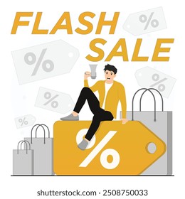 Flat vector flash sale advertising discount sale banner concept illustrator
