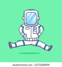 Flat vector floating astronaut cartoon logo mascot illustration. futuristic technology concept