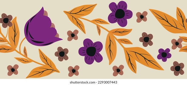 Flat vector floral illustration. Modern seamless floral pattern. Perfect for your advertising, textile, cover, screensaver, wallpaper, flyer and more.