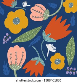 Flat vector floral pattern with the image of tropical flowers and plants. Ready to print and use in your design. EPS 10