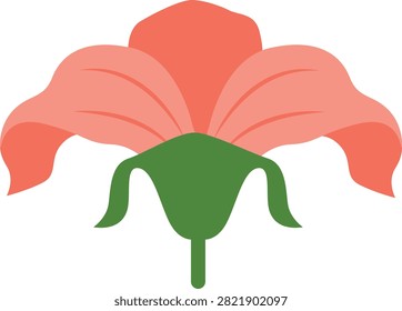 Flat vector flower section displaying coral petals, green sepals, calyx, and stem.