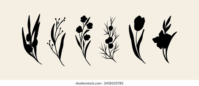 Flat vector flowers and branches collection