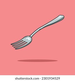 Flat vector fork illustration on cute red background.