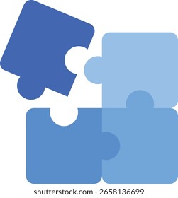 Vetor plano de quatro peças de quebra-cabeça azuis representando trabalho em equipe, conexão ou aprendizagem. Perfeito para ilustrações de negócios, educação ou resolução de problemas e visuais de conceito.

