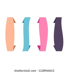 Flat vector four vertical banner and pointers. Set of decorative colored horizontal ribbons isolated on white. Vector ribbon set for page decor. 