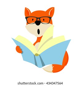 flat vector fox read a book