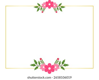 Flat Vector Frame with Pink Flowers and Foliage for Event Design
