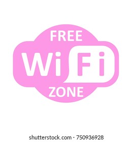 Flat vector free wifi zone icon. Pink illustration on white background
