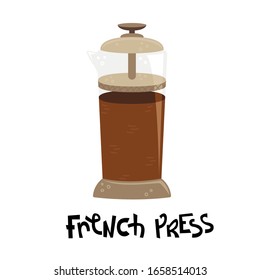 Flat vector french press. Alternative methods of brewing coffee. Coffee culture.