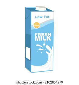 Flat Vector Of Fresh Low Fat Plain Milk Isolated On White Background. Flat Illustration Graphic Icon