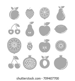 Flat vector fruit icon set isolated on white background.