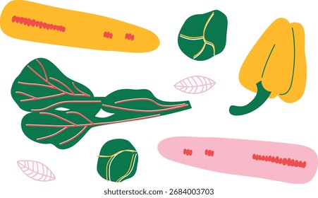 Conjunto de iconos de frutas y verduras de Vector plano, Colección de ilustración de alimentos saludables	
