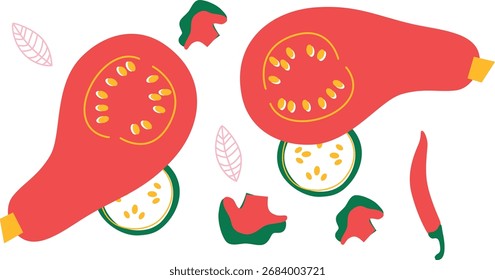Flaches Vektorsymbol für Obst und Gemüse, Kollektion von Illustrationen für gesunde Lebensmittel	
