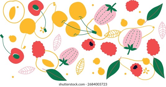 Conjunto de ícones de frutas e legumes de vetor plano, coleção de ilustração de alimentos saudáveis	
