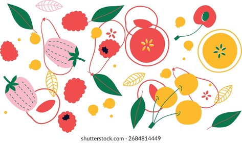 Conjunto de ícones de frutas e legumes de vetor plano, coleção de ilustração de alimentos saudáveis	