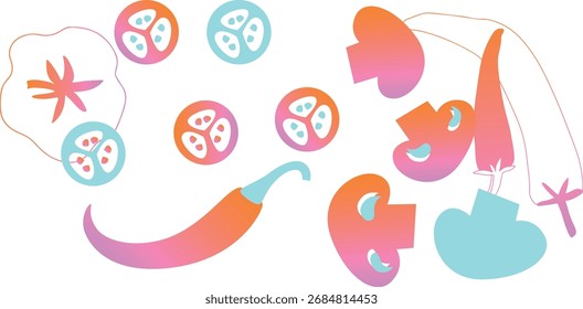 Conjunto de ícones de frutas e legumes de vetor plano, coleção de ilustração de alimentos saudáveis	