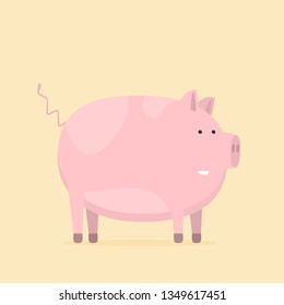 Flat vector funny pig isolated on color background
