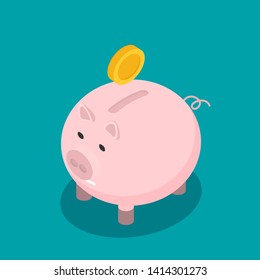 Flat vector funny pig isolated on color background