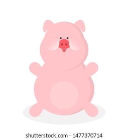 Flat vector funny pig isolated on color background