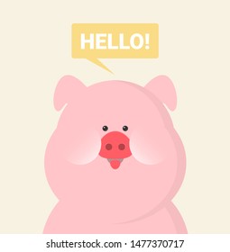 Flat vector funny pig isolated on color background