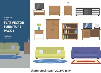 Flat Vector Furniture living room home interior set