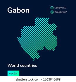 Flat vector Gabon map in turquoise colors on a dark blue background. Stylized map icon of Gabon. Infographic element