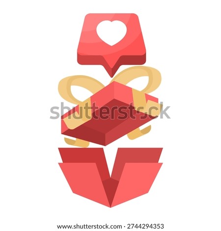 Flat vector of a gift box with heart shape, illustrating love, presents, celebration, and romantic or special occasion gifts in modern design.