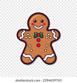 Flat Vector Gingerbread Man. Christmas Icon. Gingerbread Design Template, Holiday Winter Symbol. New Year Cookies, Sweets Concept. Vector illustration