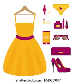 Flat vector girl look set 