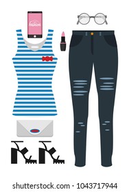 Flat vector girl look set