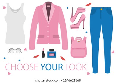 Flat vector girl look set