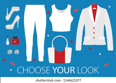 Flat vector girl look set